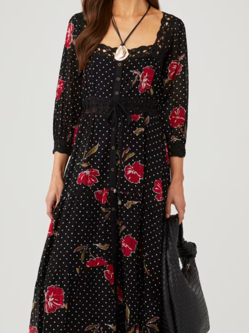Free People Long Sleeve Maxi Dress Red Pop Combo Size S NWT